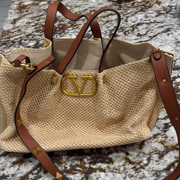 Valentino Tan and Brown Tote with Gold Accents - Picture 1 of 5